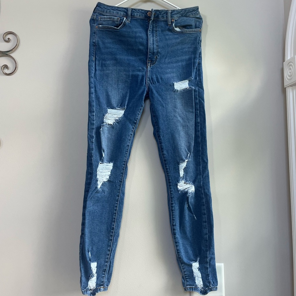 Forever 21 High Waisted Ripped Blue Stretchy Skinny Jeans US Women’s 30